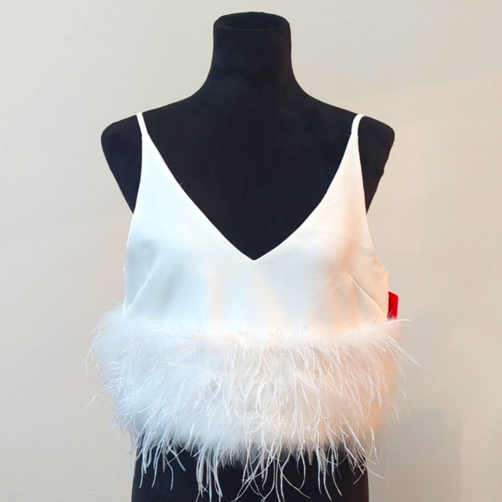 Buddy Love White Feather Trim Crop Top